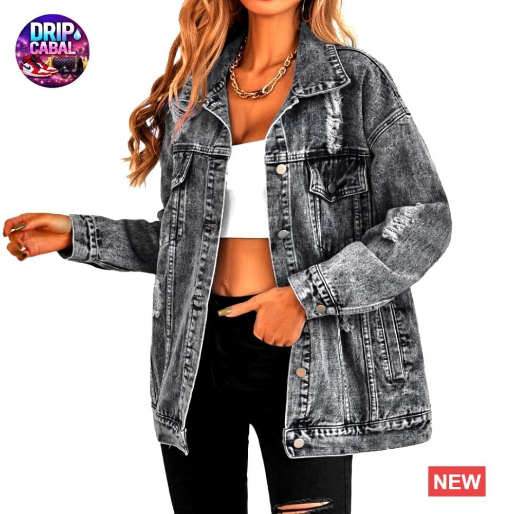 Oversized Denim Jacket Ripped Boyfriend Fit Vintage Y2K Chic Street Style
